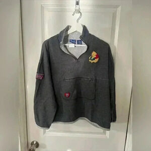 Vintage Winnie The Pooh Walt Disney Gray 1/4 Zip Pocket Pullover Sweatshirt